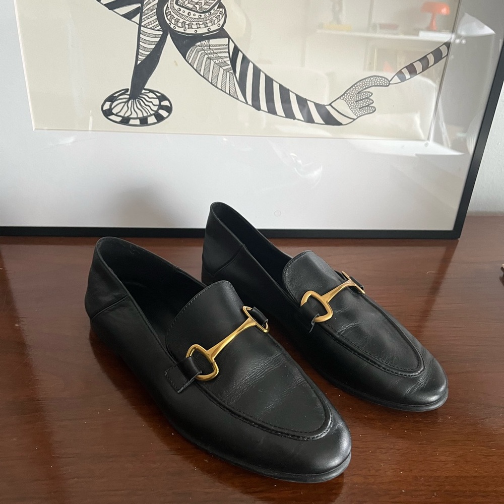 Massimo dutti Black Leather Loafers with Gold Detailing